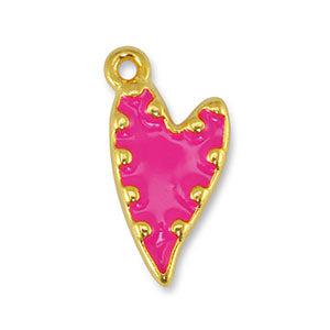 Bedel hart dots Fuchsia-Goud DQ 12x23mm-bedels-Kraaltjes van Renate