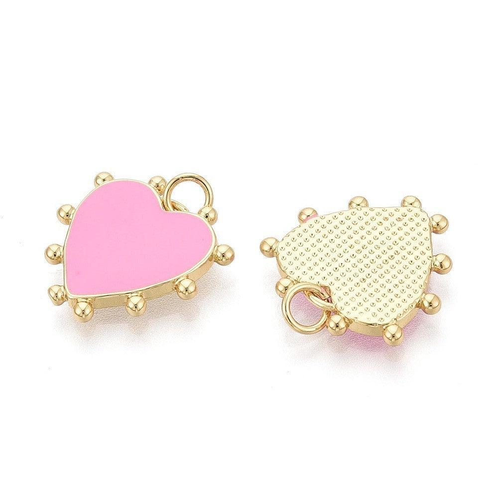 Bedel hart emaille roze 16K Gold plated 18mm - per stuk-bedels-Kraaltjes van Renate