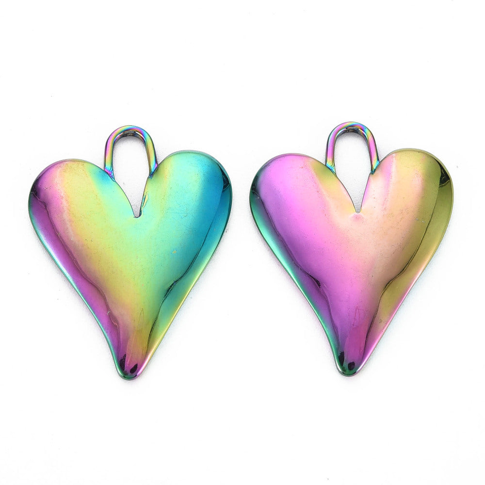 Bedel hart groot regenboog RVS 33x25mm-bedels-Kraaltjes van Renate