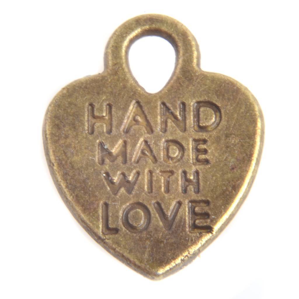 Bedel hart 'handmade with love' Brons 15x12mm - 6 stuks-Kraaltjes van Renate
