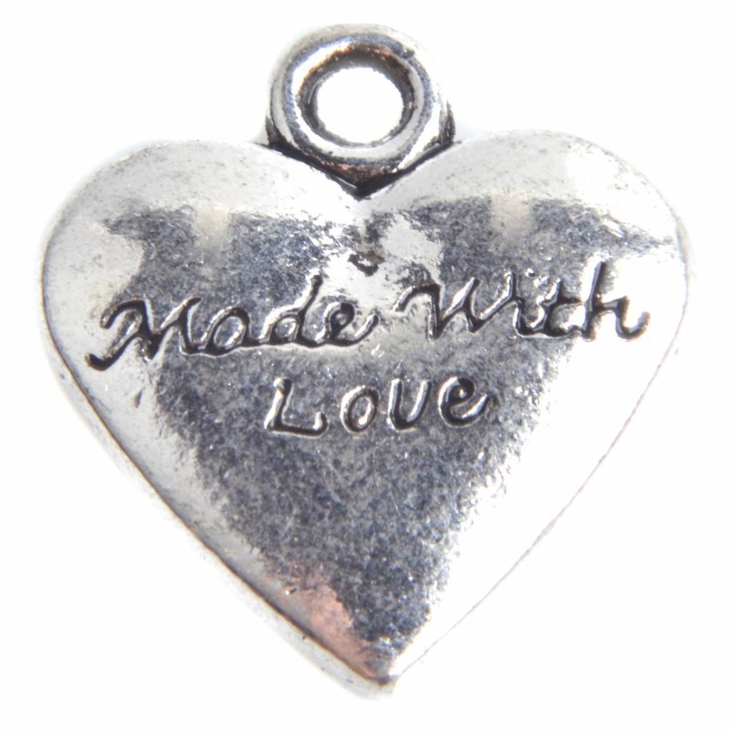 Bedel hart 'made with love' Zilver 19x18mm - 3 stuks-Kraaltjes van Renate