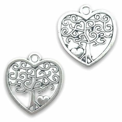 Bedel hart met boom zilver 18x17mm - 8 stuks-Kraaltjes van Renate