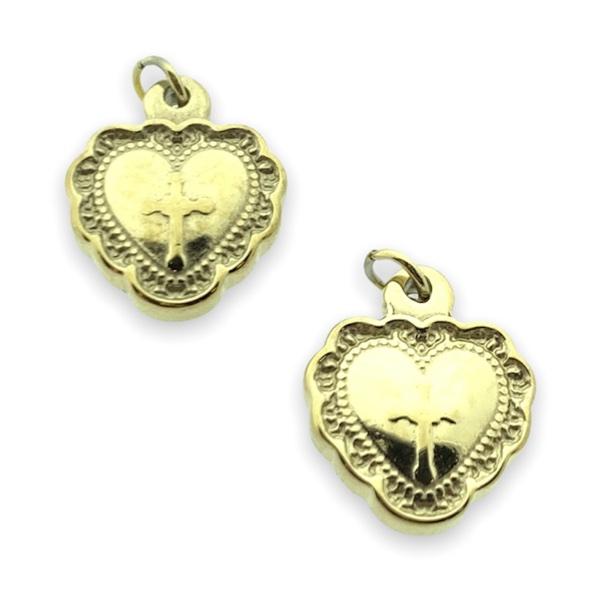 Bedel hart met kruis RVS goud 15x12mm-Kraaltjes van Renate