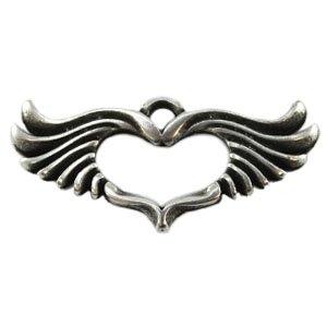 Bedel hart met vleugels metaal zilver DQ 45x20mm-Kraaltjes van Renate