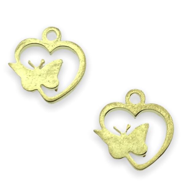 Bedel hart met vlinder RVS goud 11x9mm-Kraaltjes van Renate