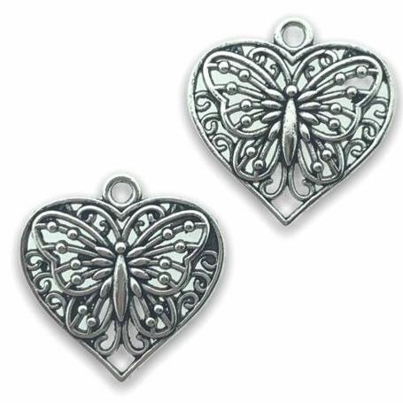 Bedel hart met vlinder zilver 23x22mm - 6 stuks-Kraaltjes van Renate