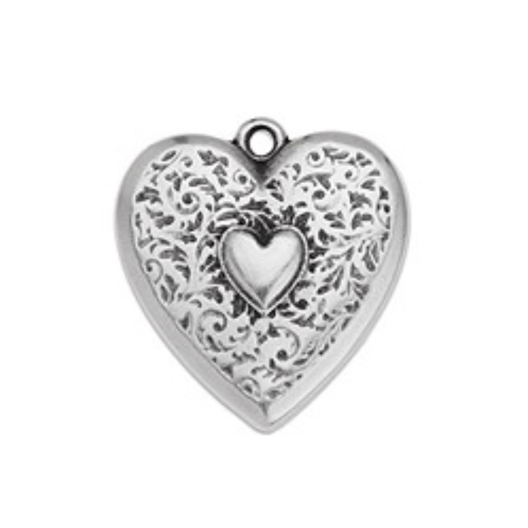 Bedel hart motief RVS zilver DQ 19x21mm-bedels-Kraaltjes van Renate