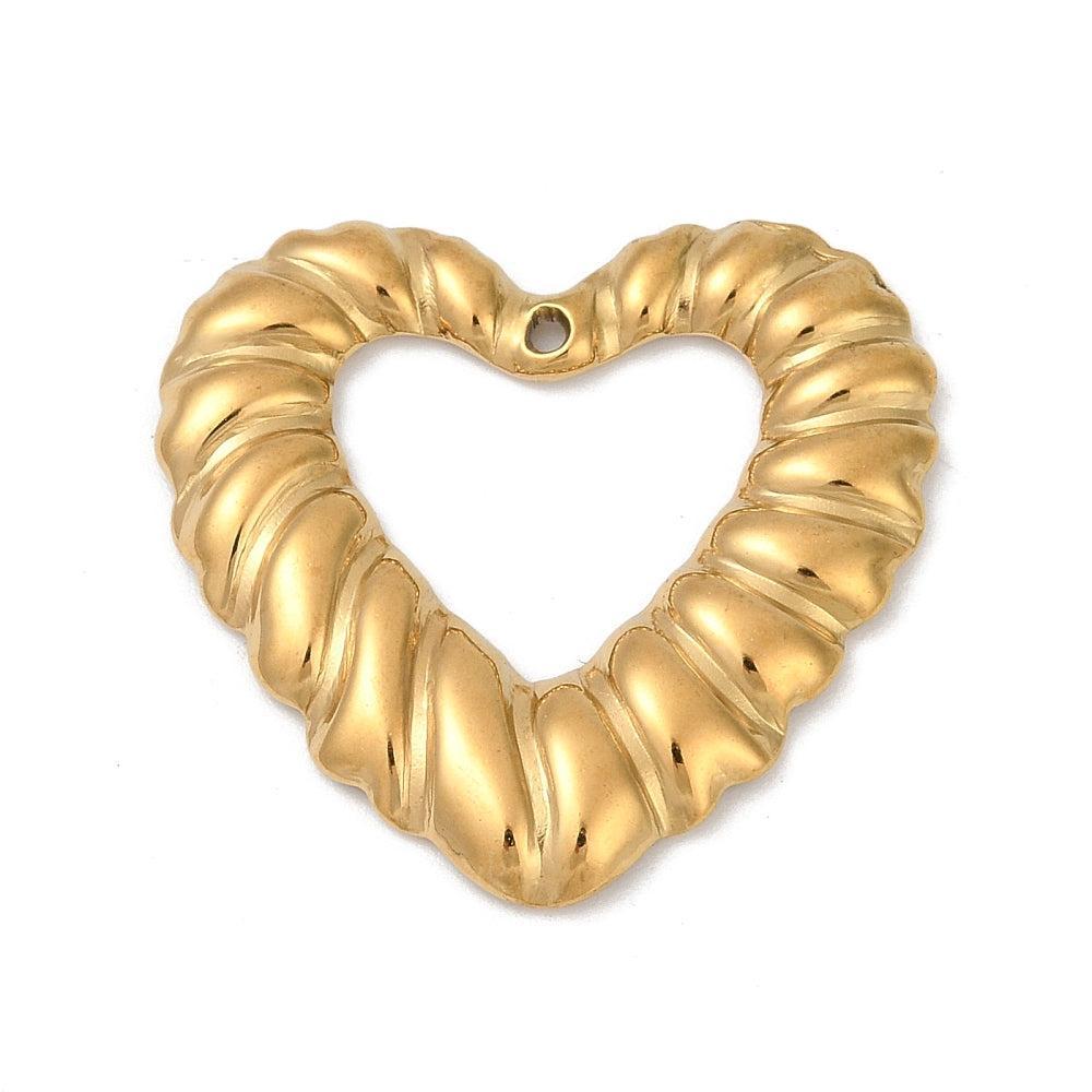 Bedel hart open RVS 18K Goud 26,5mm - per stuk-bedels-Kraaltjes van Renate