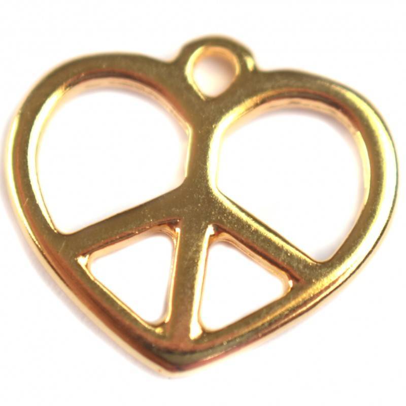 Bedel hart peace metaal goud DQ 17x15mm-Kraaltjes van Renate