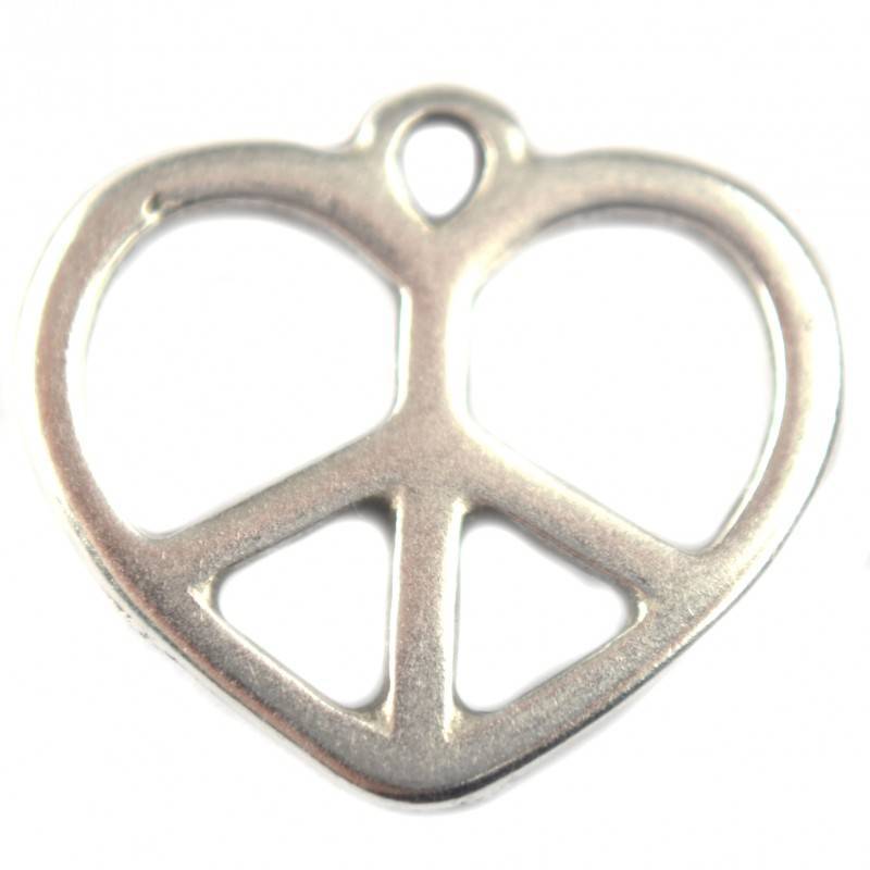 Bedel hart peace metaal zilver DQ 17x15mm-Kraaltjes van Renate