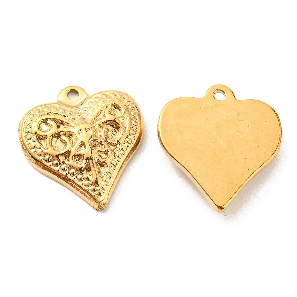 Bedel hart relief goud RVS 17x15mm-bedels-Kraaltjes van Renate