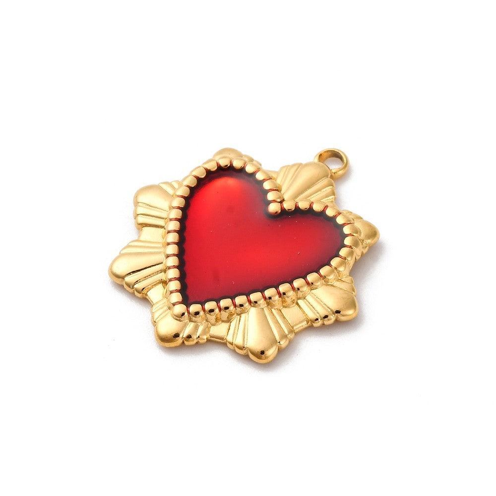 Bedel hart rood RVS 18K Gold plated 24mm - per stuk-bedels-Kraaltjes van Renate