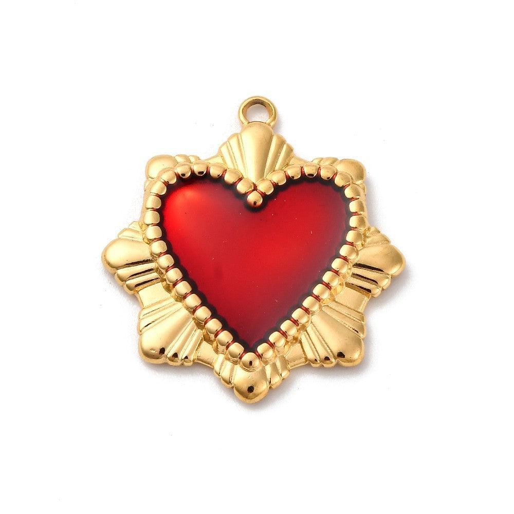 Bedel hart rood RVS 18K Gold plated 24mm - per stuk-bedels-Kraaltjes van Renate