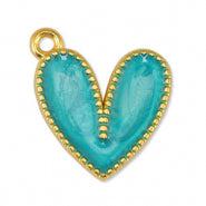 Bedel hart turquoise-Goud glitter DQ 16x19mm-bedels-Kraaltjes van Renate