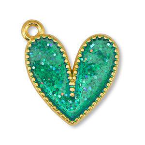 Bedel hart turquoise-Goud glitter DQ 16x19mm-bedels-Kraaltjes van Renate