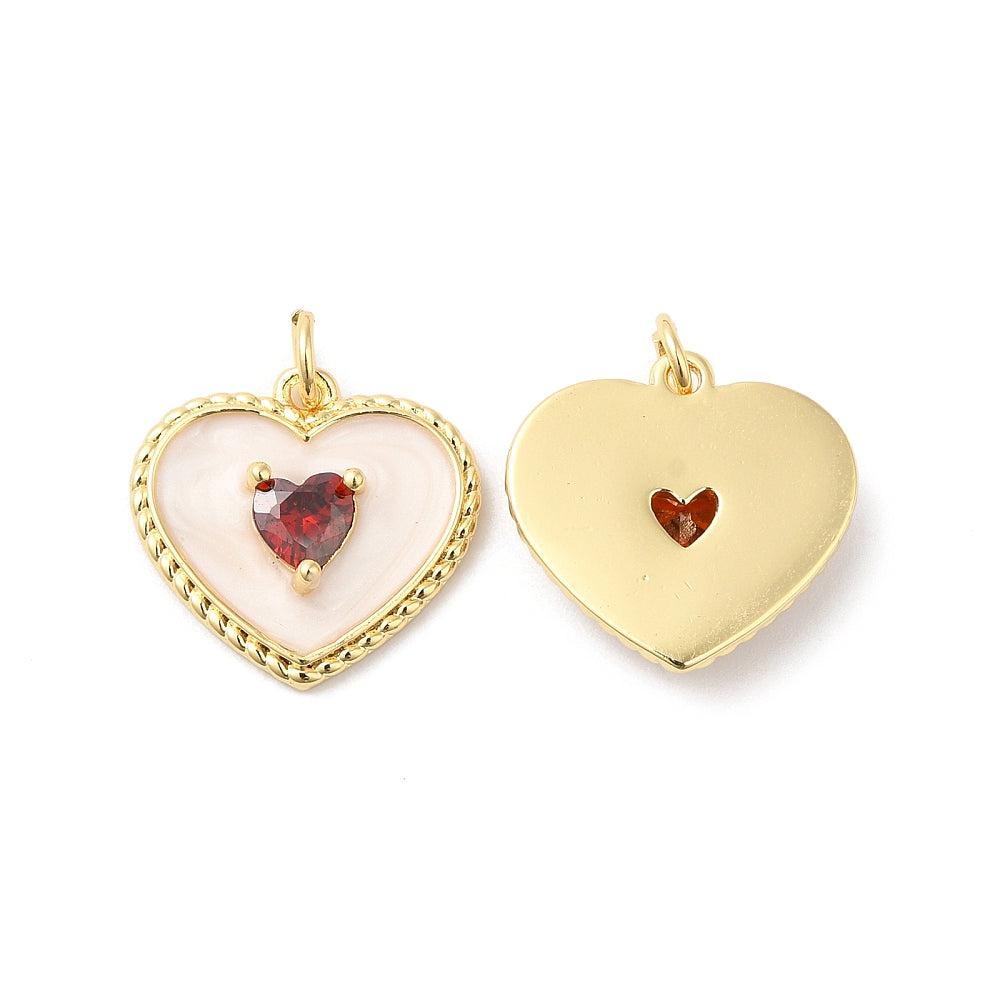 Bedel hart wit-rood zirconia gold plated 17x17mm-bedels-Kraaltjes van Renate