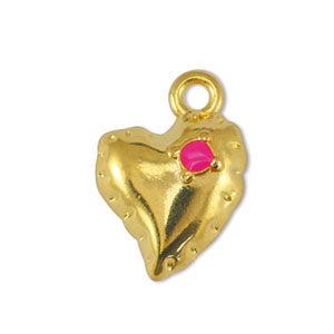 Bedel hartje Fuchsia-Goud DQ 10x14mm-bedels-Kraaltjes van Renate