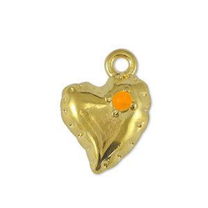 Bedel hartje Orange-Goud DQ 10x14mm-bedels-Kraaltjes van Renate