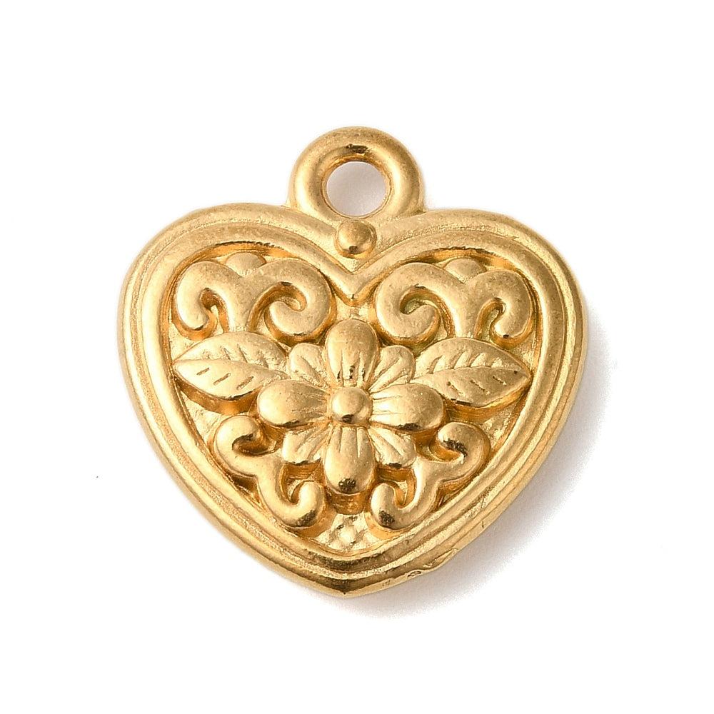 Bedel hartje bloemen 18K goud RVS 20x19mm-bedels-Kraaltjes van Renate