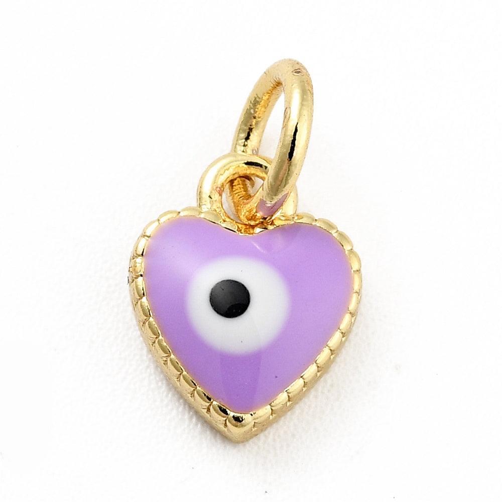 Bedel hartje evil eye paars 18K goud 9mm- per stuk-Kralen-Kraaltjes van Renate