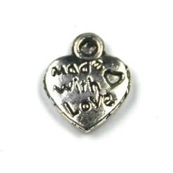 Bedel hartje ¨made with love¨ metaal zilver 12mm - 6st-Kraaltjes van Renate