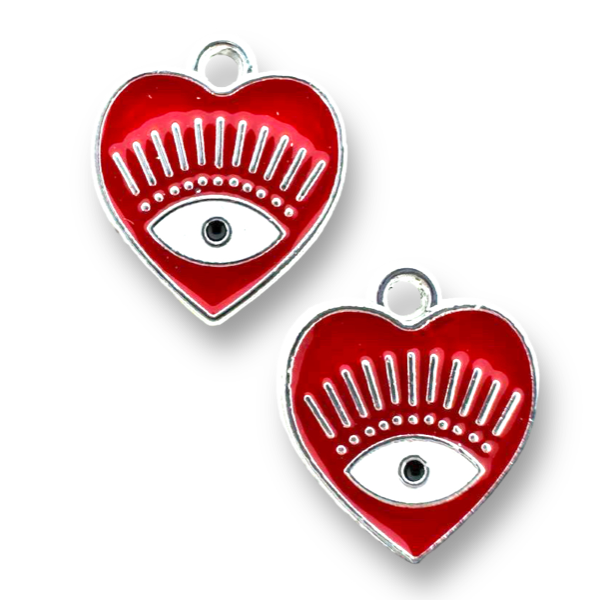 Bedel hartje oog rood zilver 14.5x13x1.5mm-bedels-Kraaltjes van Renate