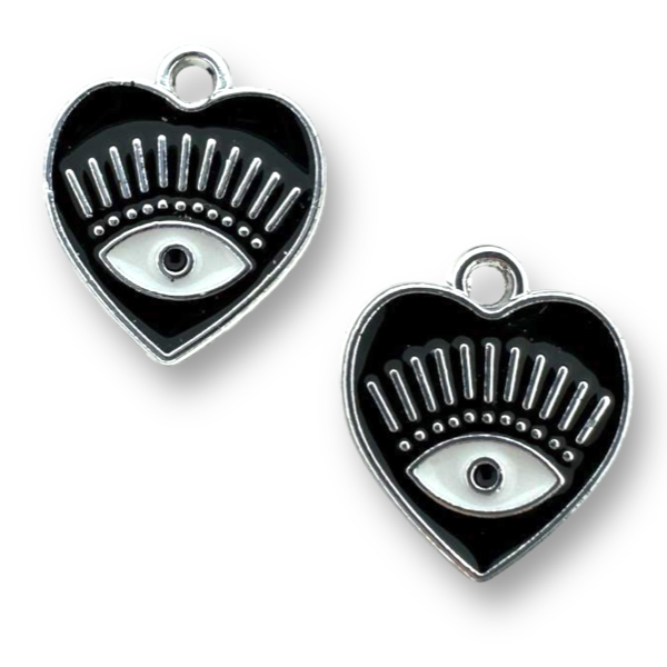 Bedel hartje oog zwart zilver 14.5x13x1.5mm-bedels-Kraaltjes van Renate