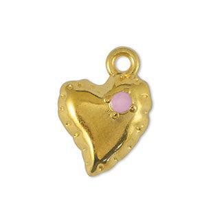 Bedel hartje roze DQ goud 10mm- per stuk-bedels-Kraaltjes van Renate