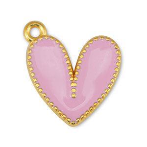 Bedel hartje roze DQ goud 16mm- per stuk-bedels-Kraaltjes van Renate