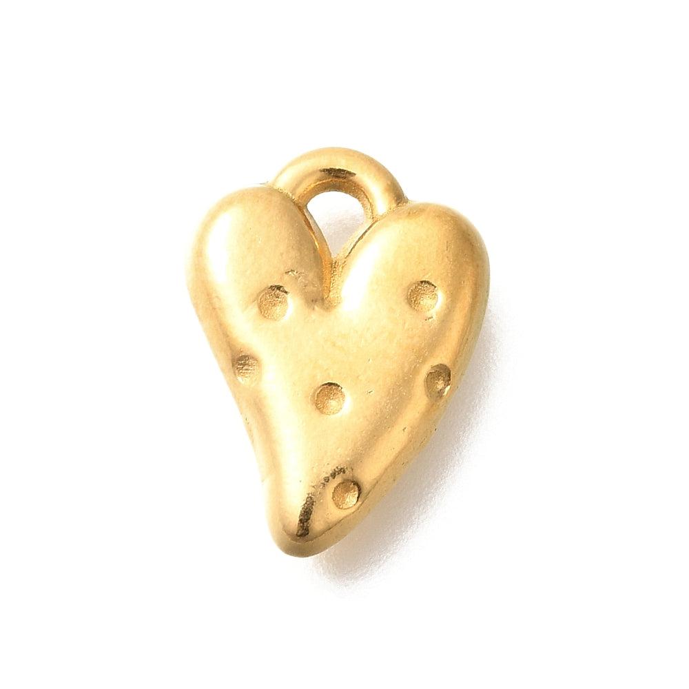 Bedel hartje textuur 18K RVS goud 15x11mm- per stuk-bedels-Kraaltjes van Renate