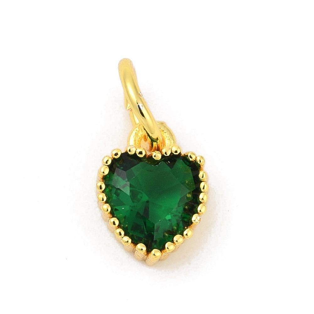 Bedel hartje zirconia groen brass goud 9mm- per stuk-bedels-Kraaltjes van Renate
