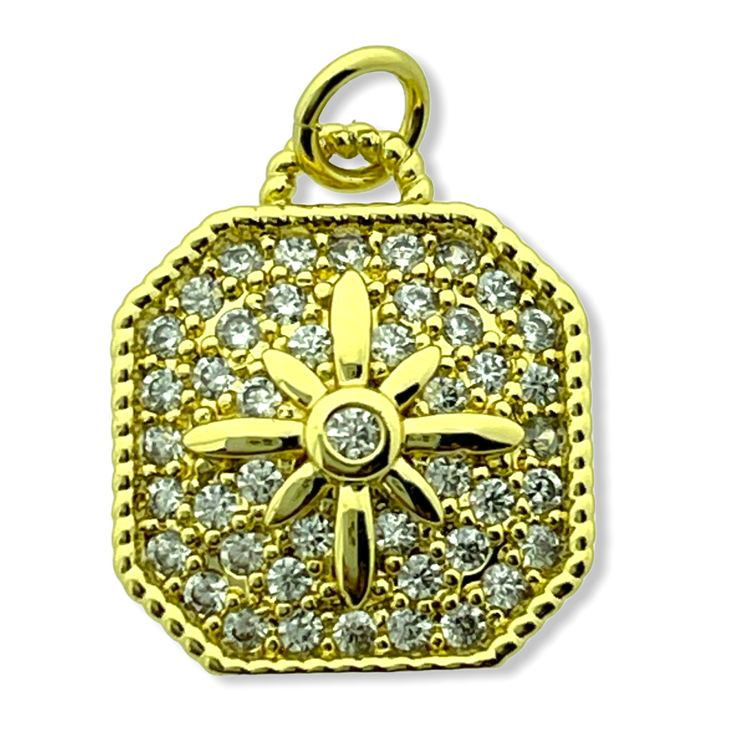 Bedel hexagon Zirconia Gold plated 18x15mm-Kraaltjes van Renate