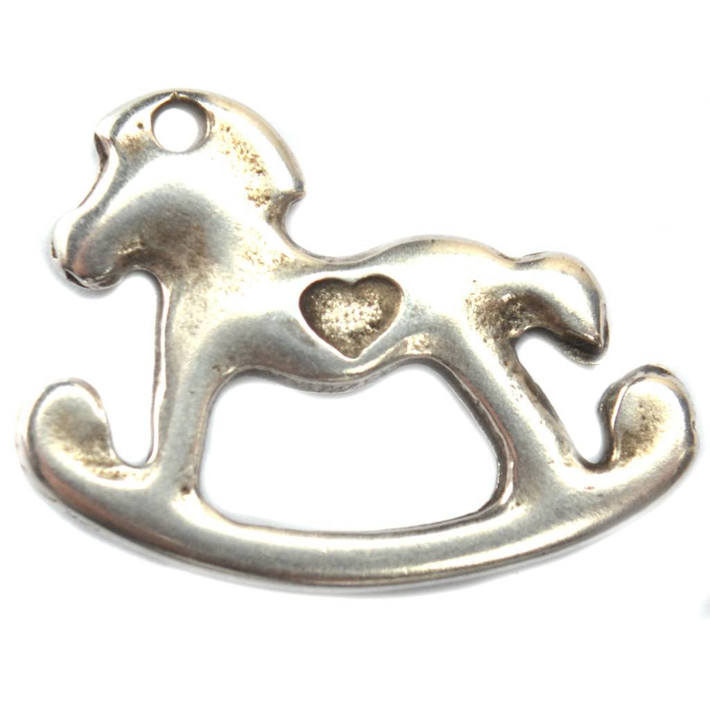 Bedel hobbelpaard metaal zilver DQ 22x17mm-Kraaltjes van Renate