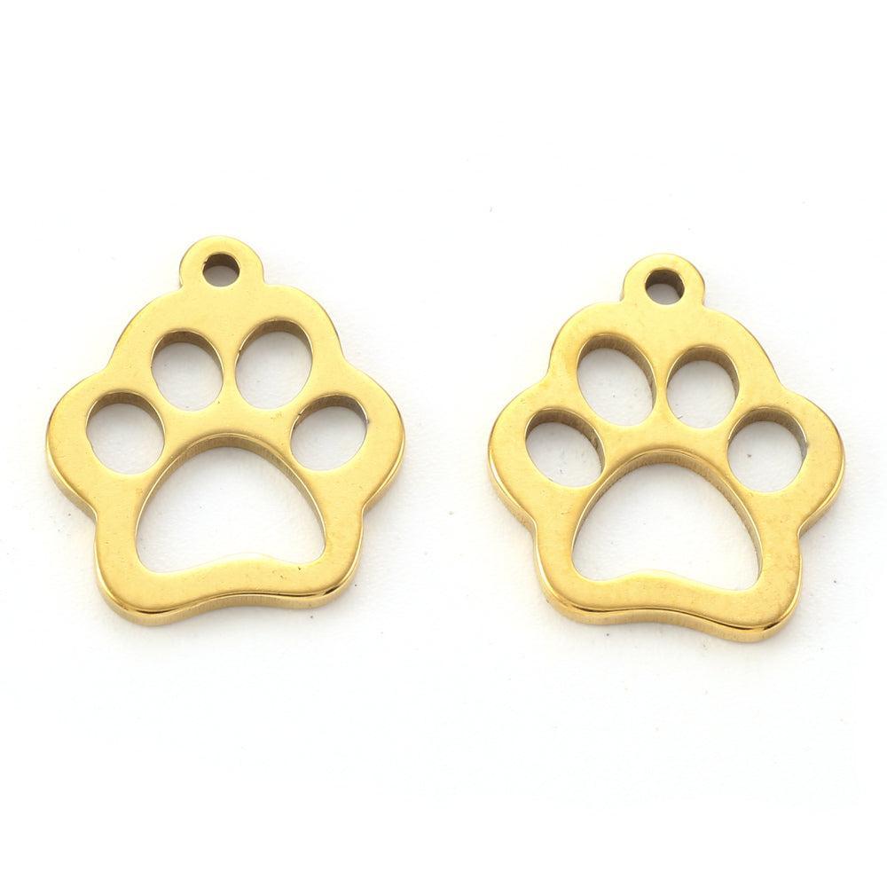 Bedel hondenpootje 18K RVS goud 14mm - per stuk-bedels-Kraaltjes van Renate