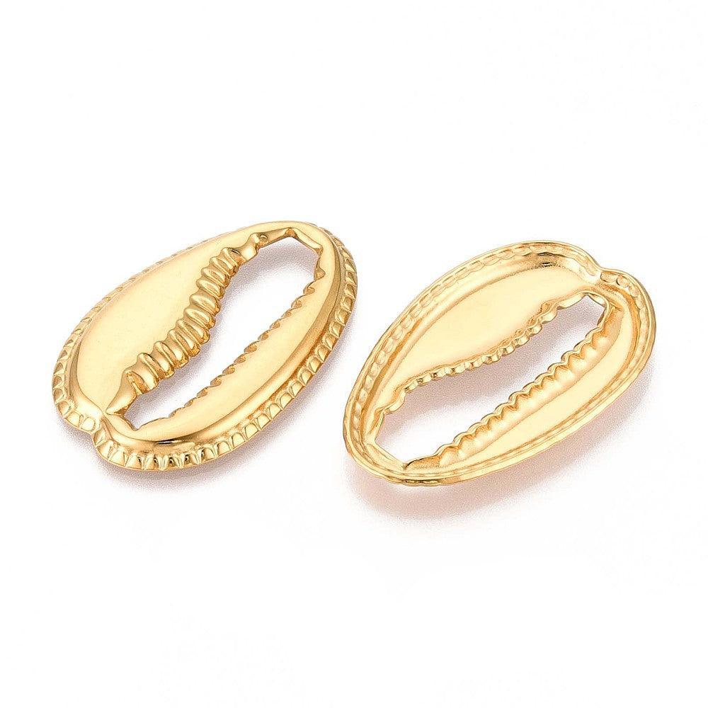 Bedel kauri schelp XL 18K RVS Goud 44mm - per stuk-bedels-Kraaltjes van Renate