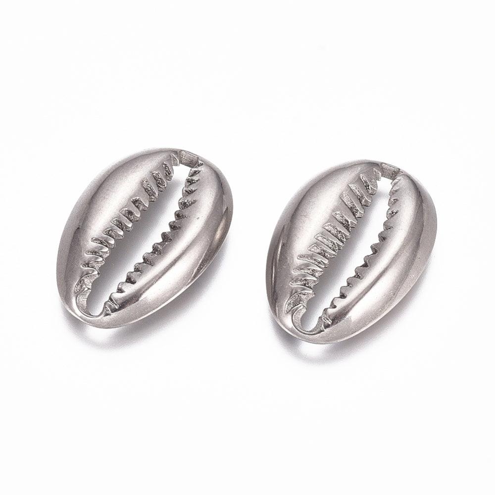 Bedel kaurischelp RVS zilver 19x13mm-bedels-Kraaltjes van Renate