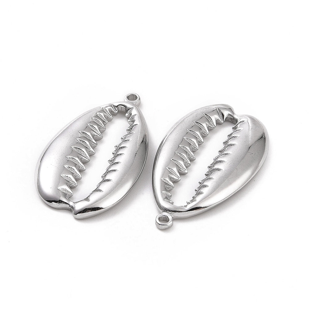 Bedel kaurischelp RVS zilver 27x15mm-bedels-Kraaltjes van Renate