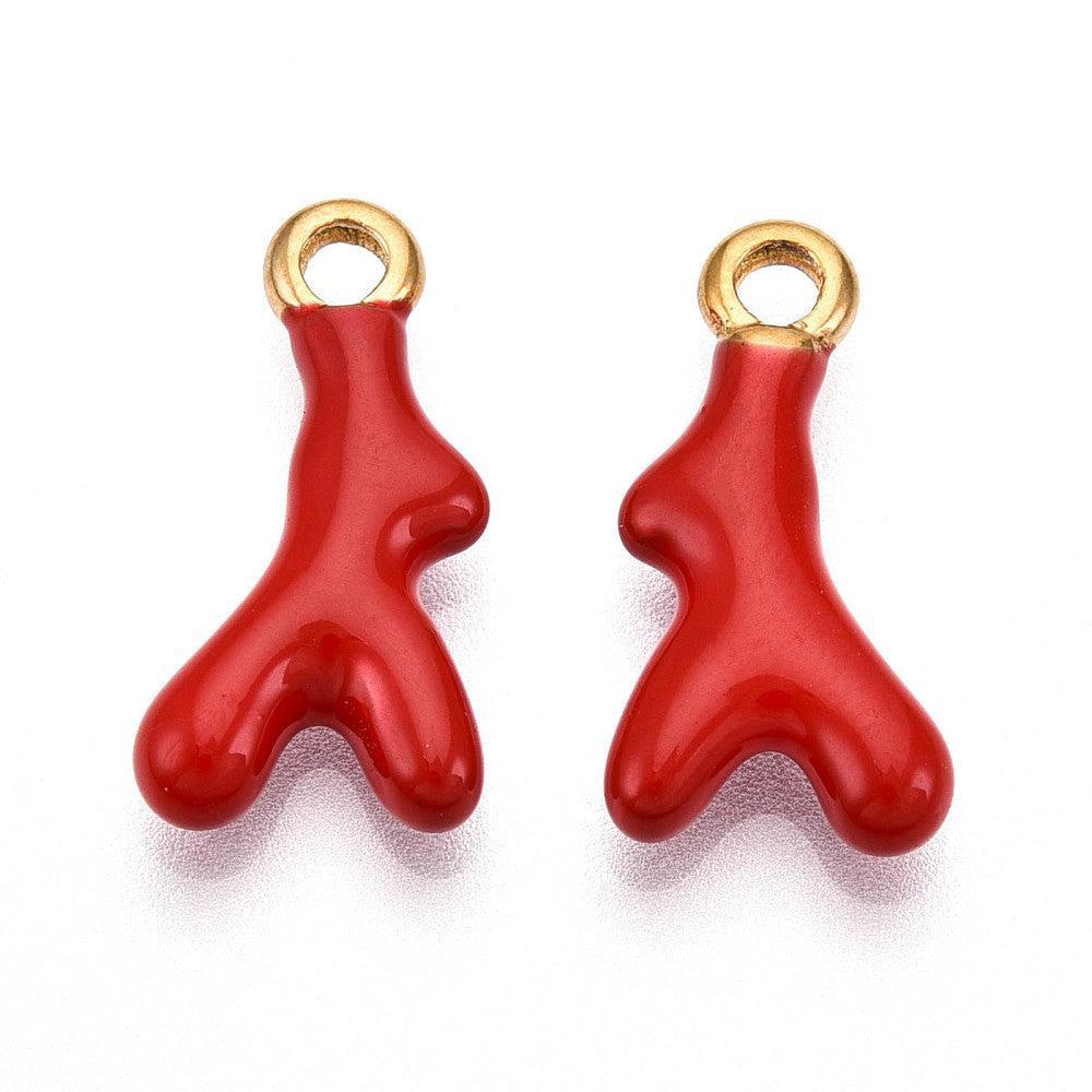 Bedel koraaltak rood RVS 18K goud 18mm- per stuk-bedels-Kraaltjes van Renate