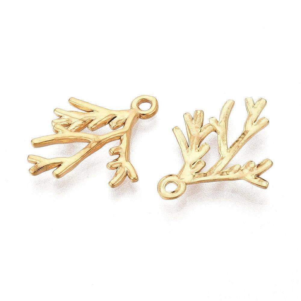 Bedel koraaltakje premium RVS 18K goud 21mm - per stuk-bedels-Kraaltjes van Renate