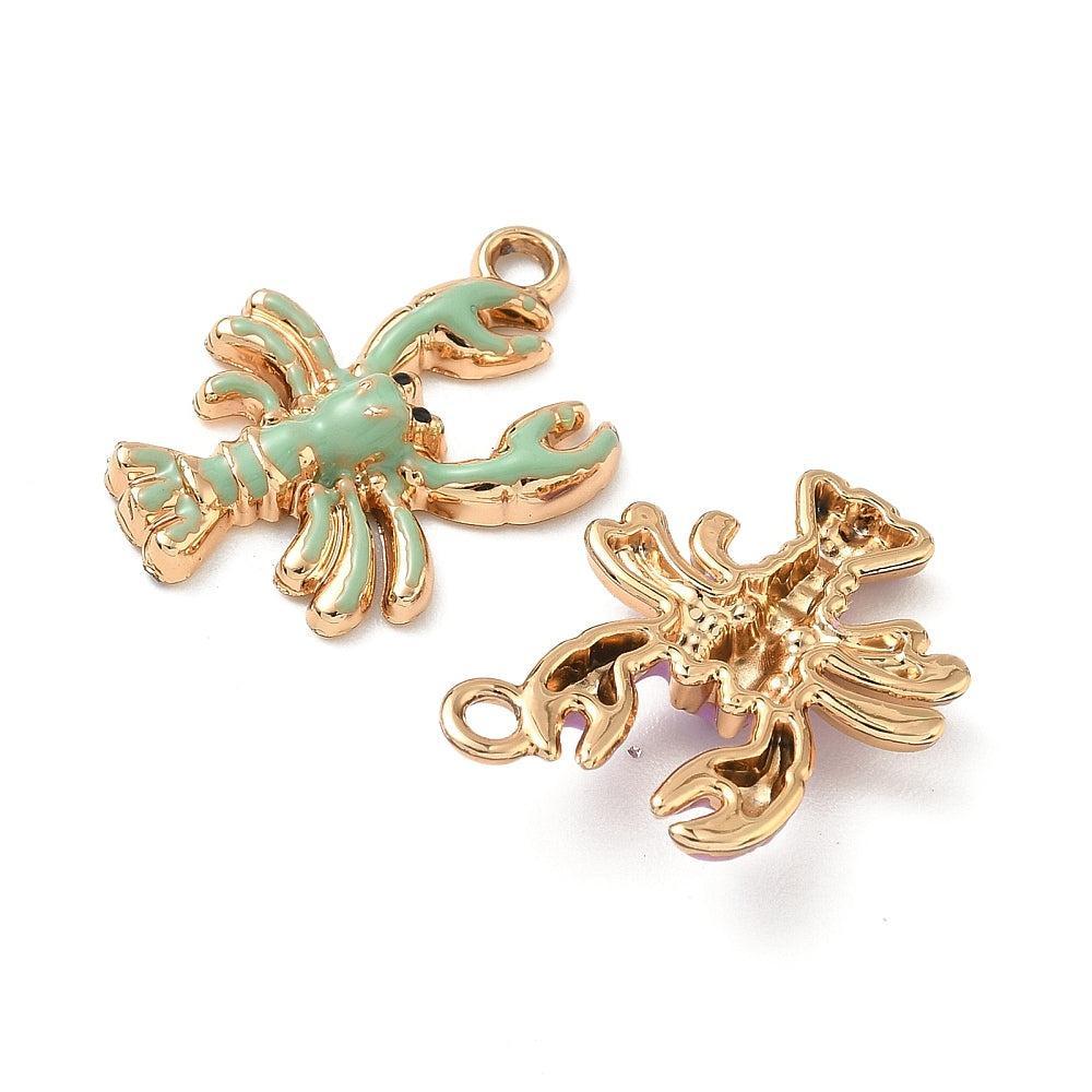 Bedel metaal kreeft groen / goud 24mm - per stuk-Bedels-Kraaltjes van Renate