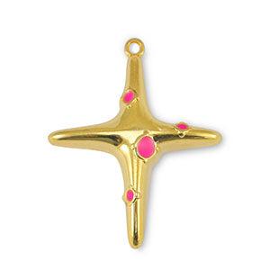 Bedel kruis Fuchsia-Goud DQ 25x32mm-bedels-Kraaltjes van Renate