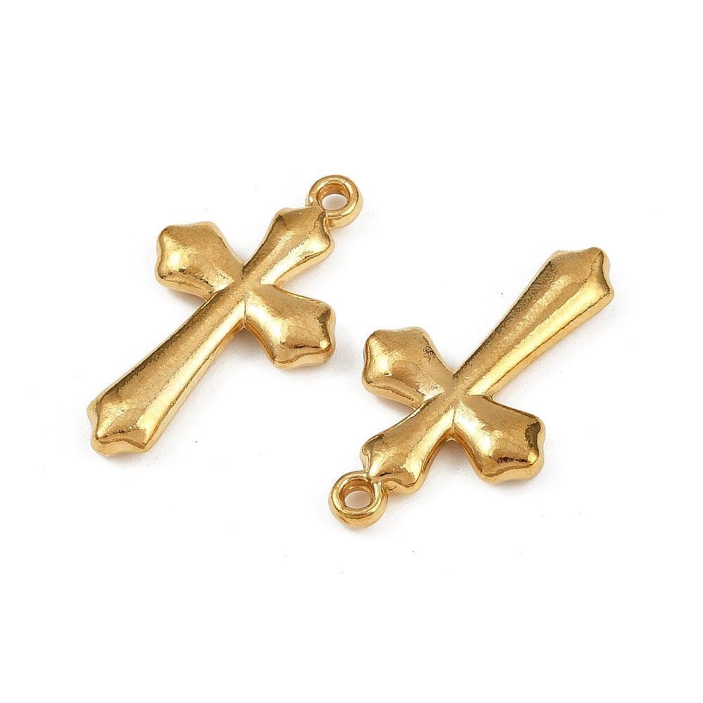 Bedel kruis Goud RVS 28,5x16,5mm-bedels-Kraaltjes van Renate