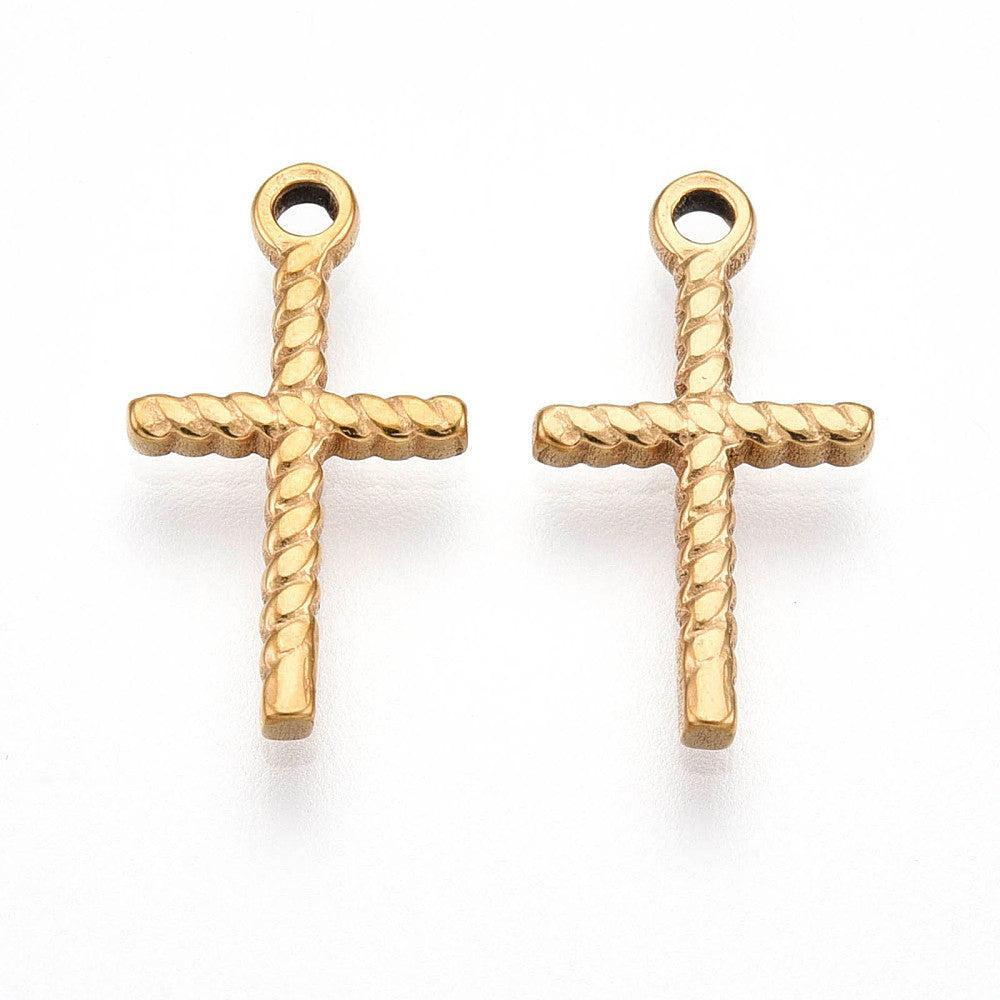 Bedel kruis RVS 18K Goud 15mm - per stuk-bedels-Kraaltjes van Renate