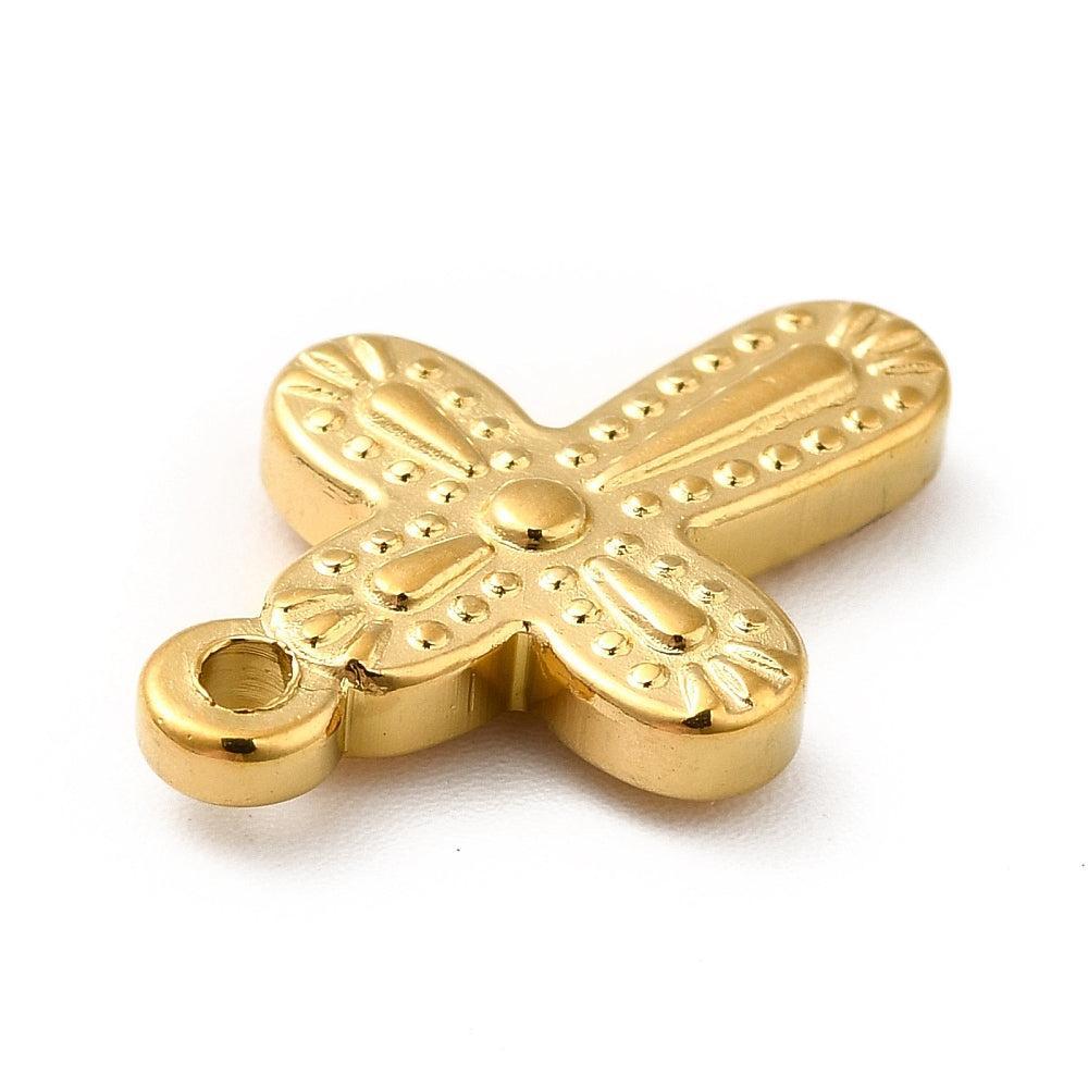 Bedel kruis Rvs 19x13,5mm Goud-bedels-Kraaltjes van Renate