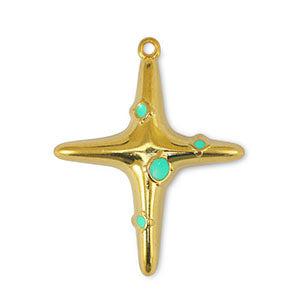 Bedel kruis Veraman Blue-Goud DQ 25x32mm-bedels-Kraaltjes van Renate