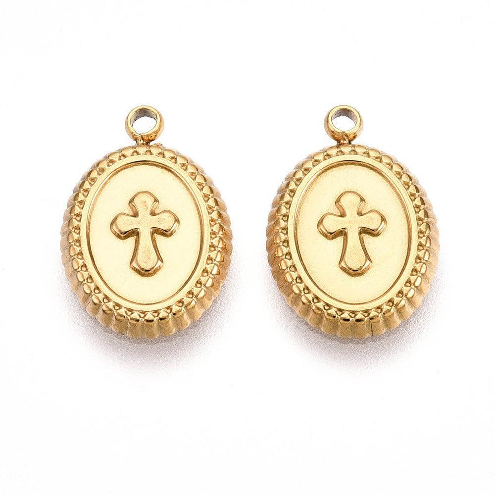Bedel kruisje Ovaal Goud DQ 15x10,5mm-bedels-Kraaltjes van Renate