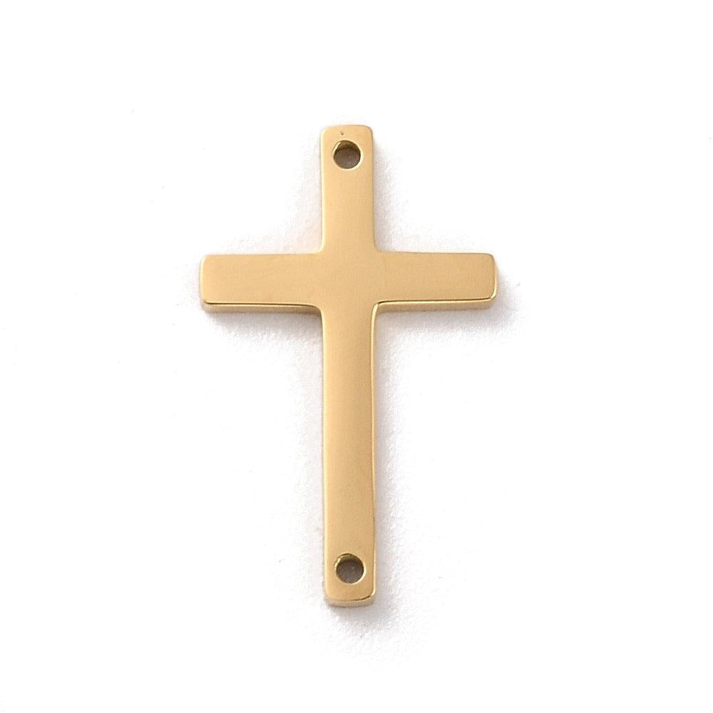 Bedel kruisje tussenzetsel RVS goud 17,5mm- per stuk-bedels-Kraaltjes van Renate