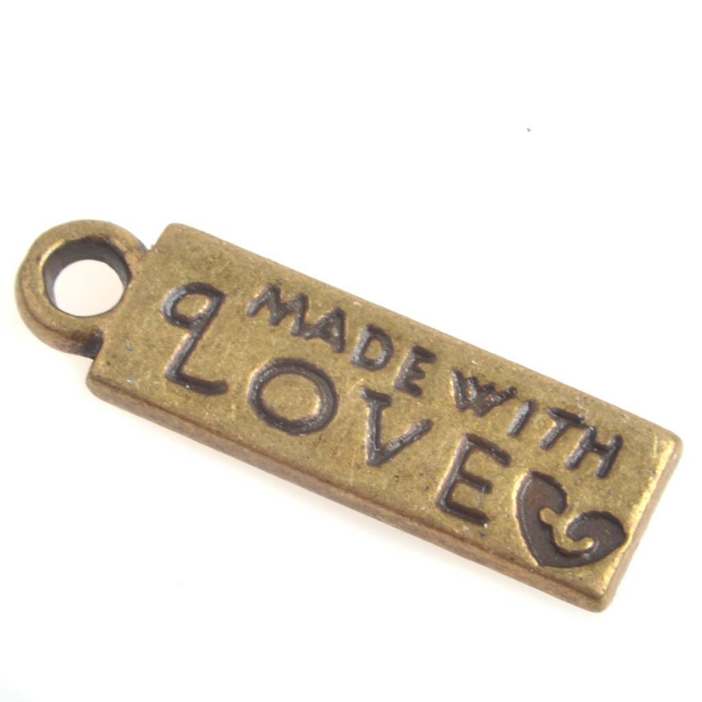 Bedel label 'made with love' Brons 13x16mm - 5 stuks-Kraaltjes van Renate