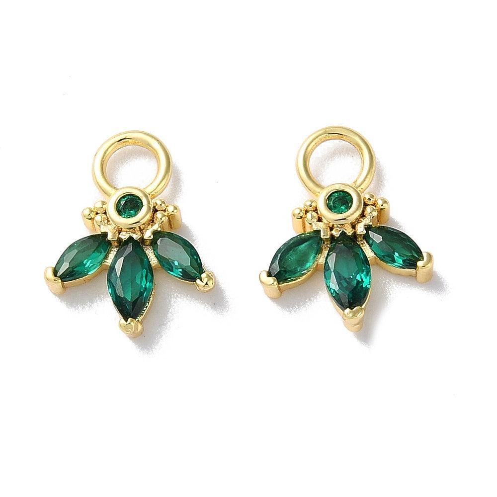Bedel leaf groen glas 18Kr goud 12mm - per stuk-bedels-Kraaltjes van Renate