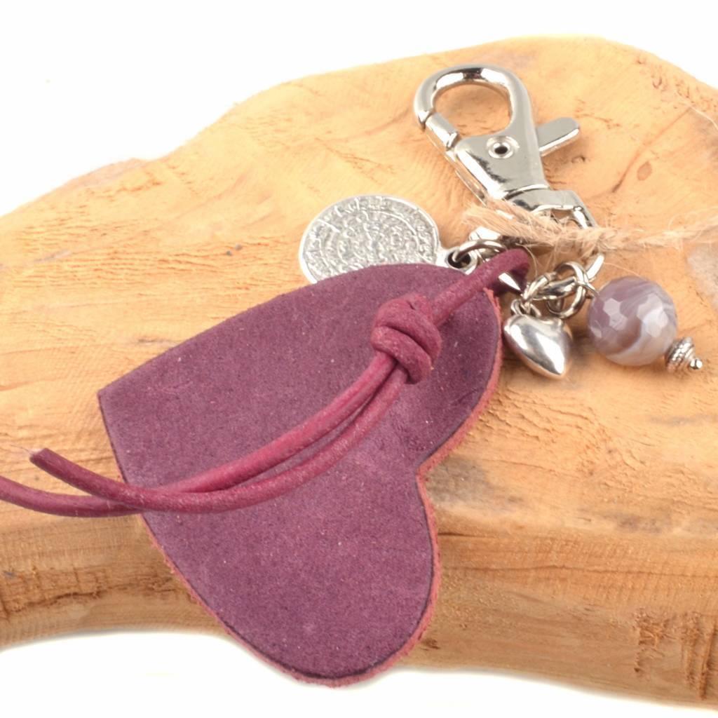 Bedel leerhanger hart aubergine DIY pakket-Kraaltjes van Renate